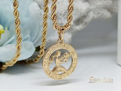 Антиалергична огърлица Goldfilled 55см / 3мм + висулка дева 18K цвят