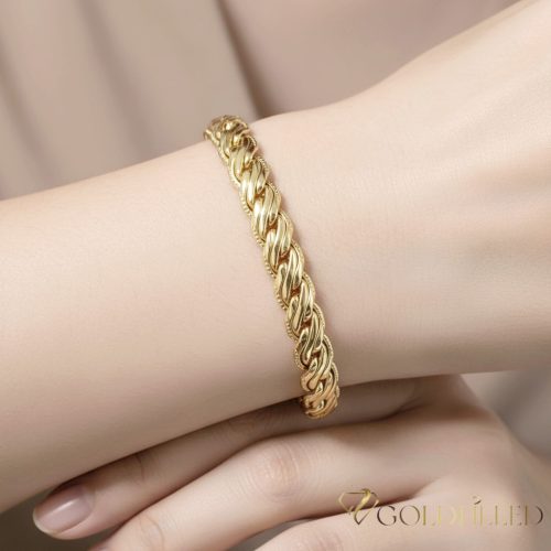Ексклузивна антиалергична златна гривна "Goldfilled" с дължина 17,5 см и дебелина 7 мм, цвят 14K