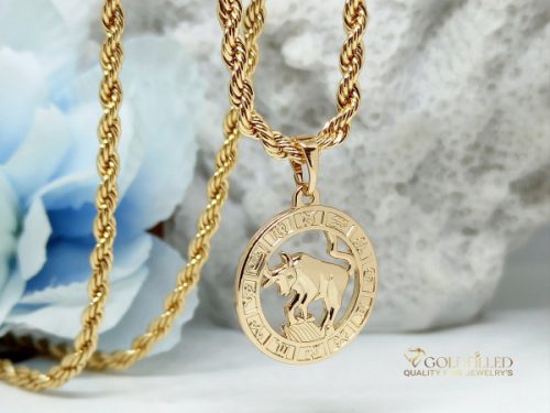 Антиалергична огърлица Goldfilled 55см / 3мм + висулка бик 18K цвят