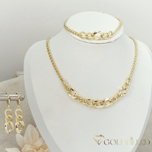Антиалергично колие "Goldfilled" 45см/3-10mm + гривна 17-20см + обици, цвят 14K