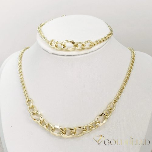 Антиалергично колие "Goldfilled" 45см/3-10mm + гривна 17-20см , цвят 14K