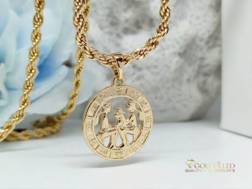 Антиалергична огърлица Goldfilled 55см / 3мм + висулка близнаци 18K цвят
