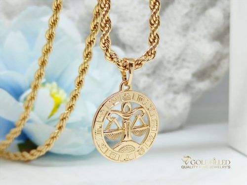 Антиалергична огърлица Goldfilled 55см / 3мм + висулка везни 18K цвят