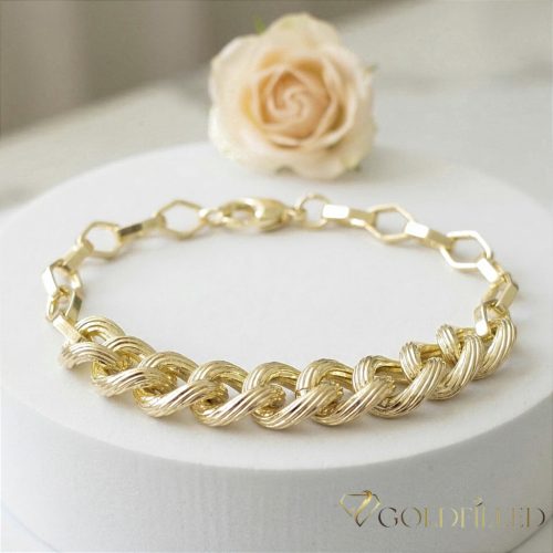 Ексклузивна антиалергична златна гривна "Goldfilled" с дължина 19 см и дебелина 7-10мм, цвят 14K