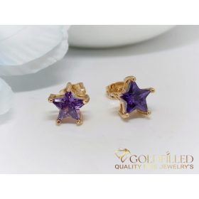   Goldfilled Антиалергични обеци с лилав камък 9мм 18K цвят	