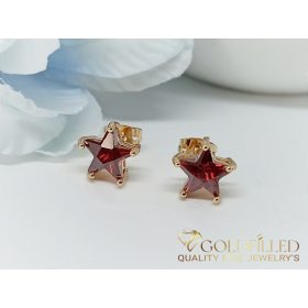  Goldfilled Антиалергични обеци с червен камък 9мм 18K цвят	