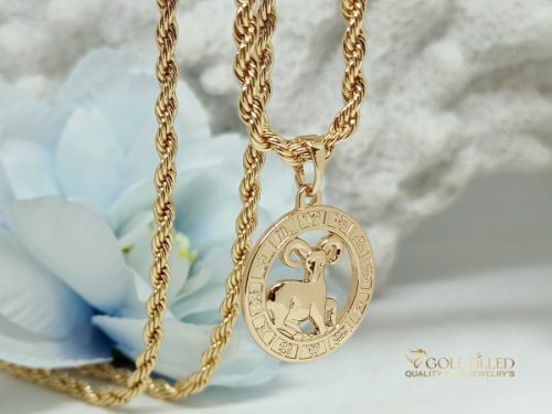 Goldfilled антиалергенна верижка 55 см / 3 мм + висулка Овен 18K златен