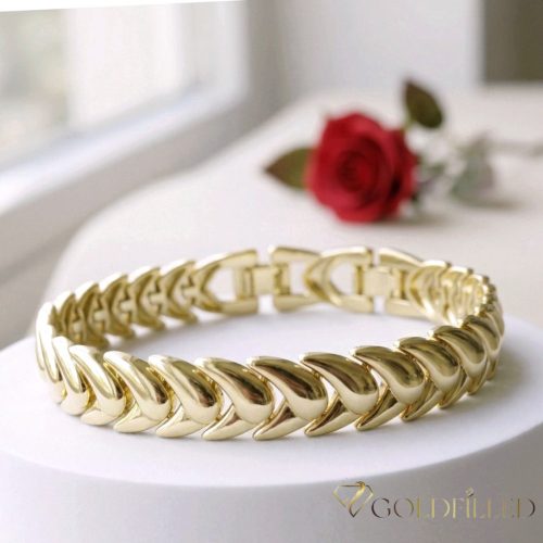 Ексклузивна антиалергична златна гривна "Goldfilled" с дължина 17 см и дебелина 10 мм, цвят 14K