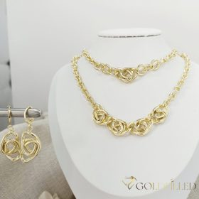   Антиалергично колие "Goldfilled" 45см/5-19mm + гривна 17-20см + обици, цвят 14K