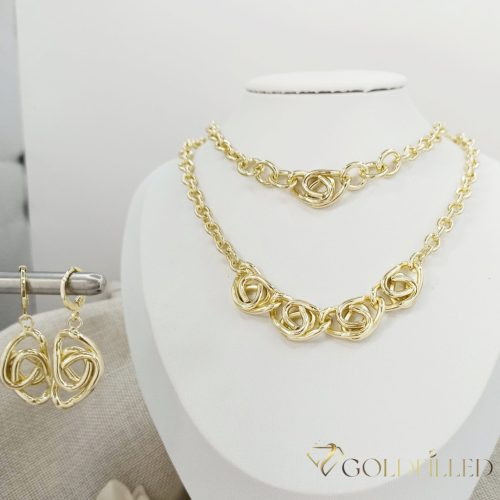 Антиалергично колие "Goldfilled" 45см/5-19mm + гривна 17-20см + обици, цвят 14K