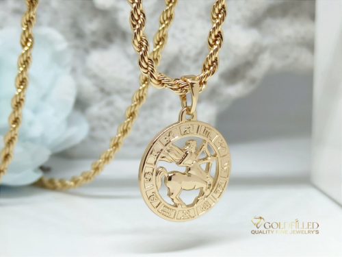 Антиалергична огърлица Goldfilled 55см / 3мм + висулка стрелец 18K цвят