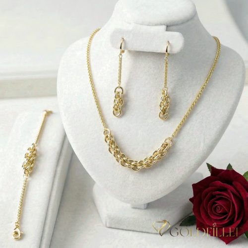 Антиалергично колие "Goldfilled" 45см/2-7mm + гривна 17см + обици, цвят 14K