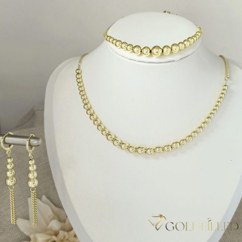 Антиалергично колие "Goldfilled" 45см/3-5mm + гривна 17-20см + обици, цвят 14K